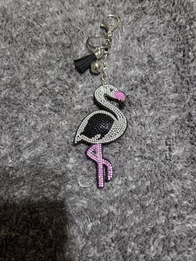 Rhinestone Flamingo Keychain Charm - Pink & Black